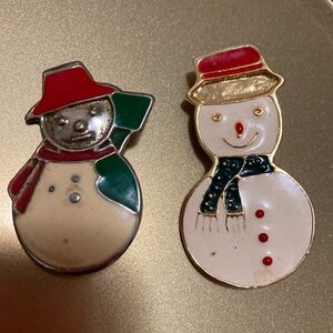 Brass Brooches Pins - Enameled (2) Snowmen Country Winter Vintage Women’s